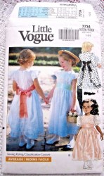 7734 VOGUE TODDLER LONG FLARE PLEAT RUFFLE SS-LS DRESS PATTERN 1-3